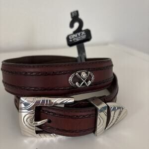 Onyx By Brighton Brown Leather Silver Belt Womens 30 Golf Motif Western NEW